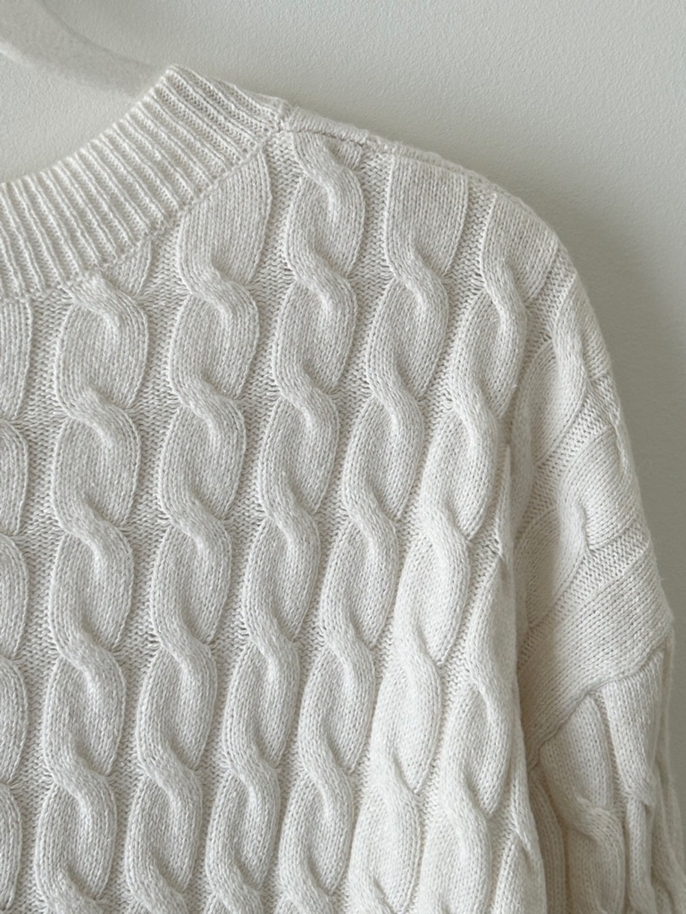 Nordstrom Cream White Organic Cotton & Merino Wool Cable Knit Crewneck Sweater - Picture 12 of 16